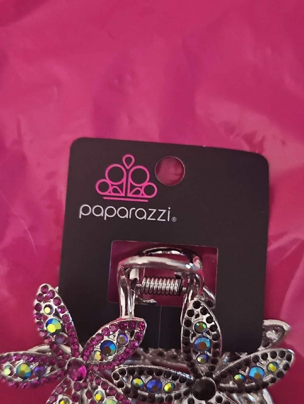 paparazzi Pink and Silver Floral Rhinestone Hair Claw Set